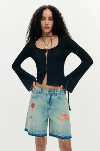 Bedruckte Denim-Bermudas