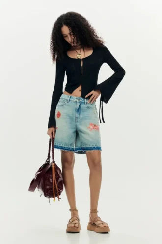 Bedruckte Denim-Bermudas