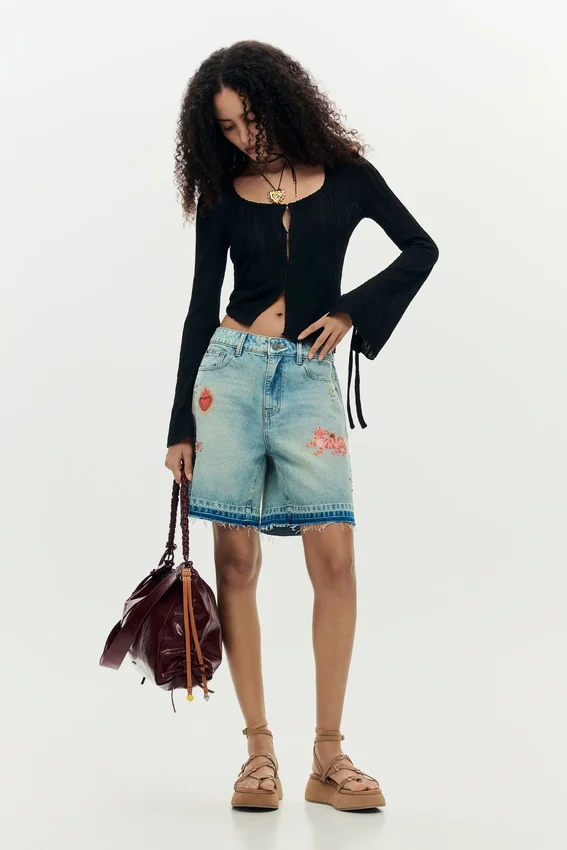 Bedruckte Denim-Bermudas Bedruckte Denim-Bermudas