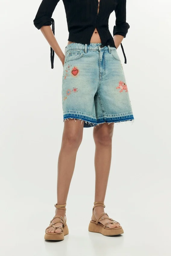 Bedruckte Denim-Bermudas Bedruckte Denim-Bermudas