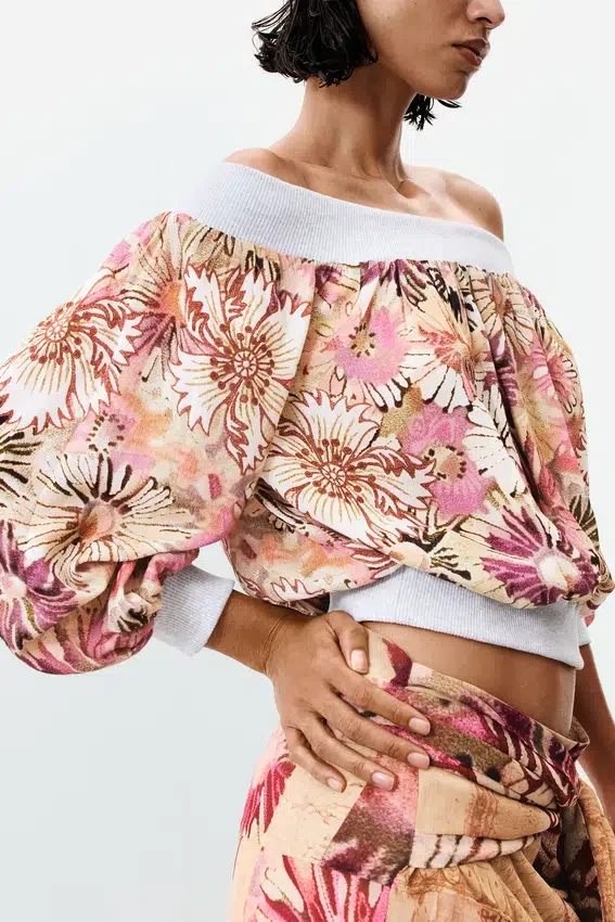 Bedruckte trägerlose Bluse Bedruckte trägerlose Bluse
