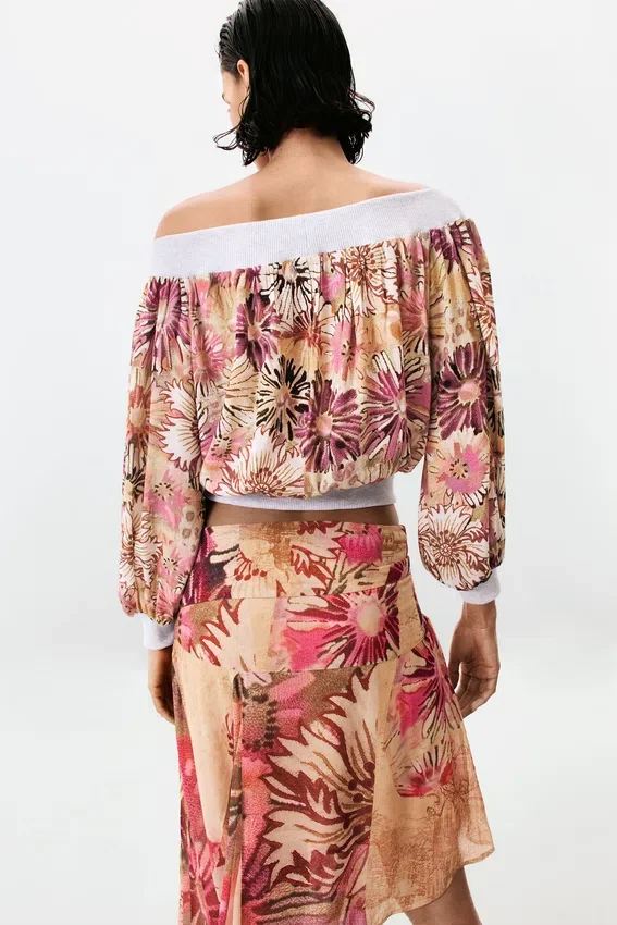 Bedruckte trägerlose Bluse Bedruckte trägerlose Bluse