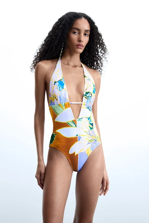 Bedruckter Trikini-Badeanzug Bedruckter Trikini-Badeanzug