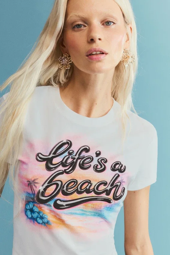 Bedrucktes Baumwoll-T-Shirt Bedrucktes Baumwoll-T-Shirt