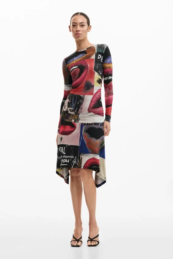 Bedrucktes Kleid „Mouths“ Bedrucktes Kleid „Mouths“