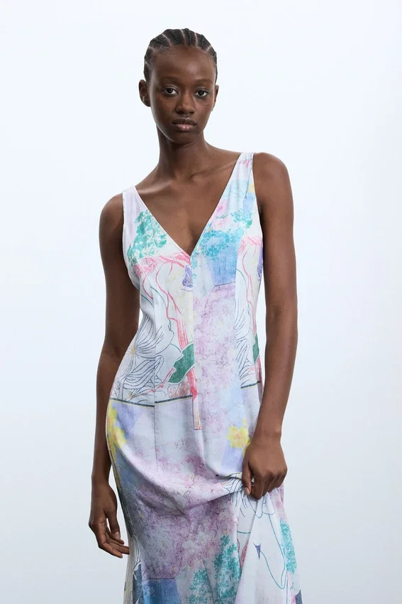 Bedrucktes Langarm-Kleid Bedrucktes Langarm-Kleid