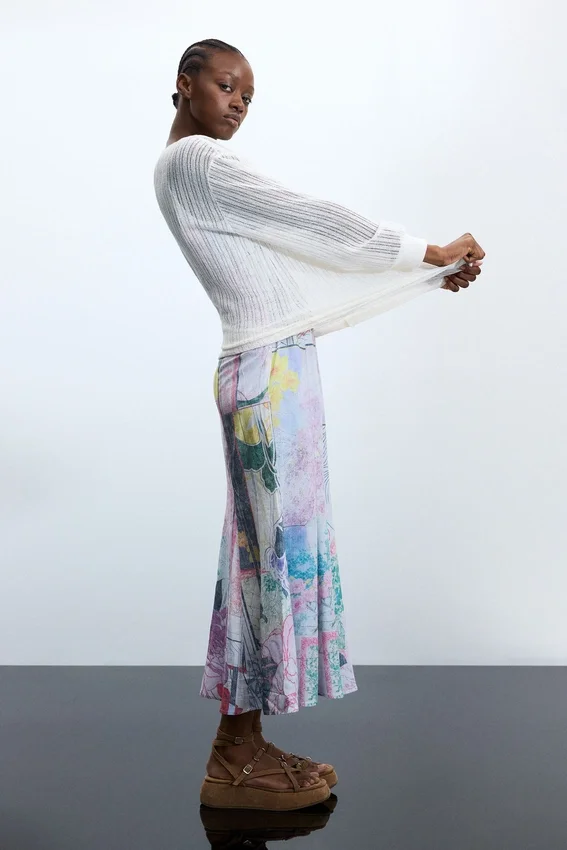 Bedrucktes Langarm-Kleid Bedrucktes Langarm-Kleid