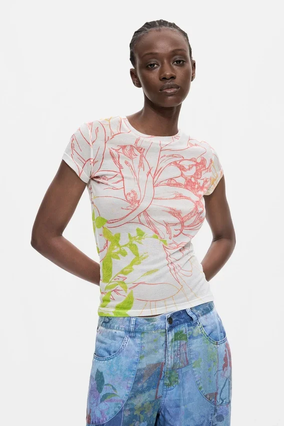 Bedrucktes Strick-T-Shirt Bedrucktes Strick-T-Shirt