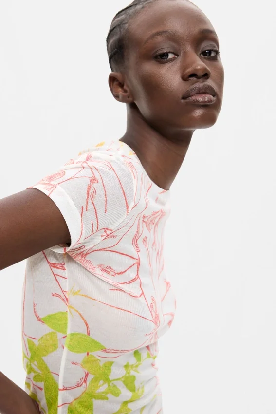 Bedrucktes Strick-T-Shirt Bedrucktes Strick-T-Shirt
