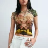 Bedrucktes Strick-T-Shirt Bedrucktes Strick-T-Shirt