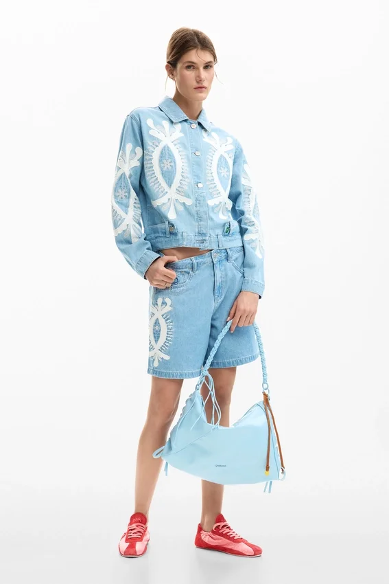 Bestickte Denim-Bermudas Bestickte Denim-Bermudas