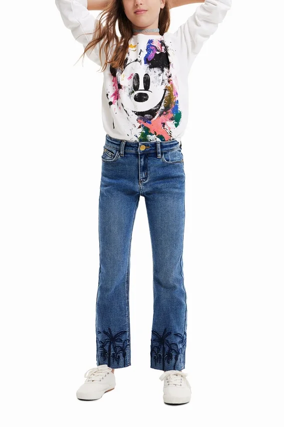 Bestickte lange Flare-Jeans Bestickte lange Flare-Jeans