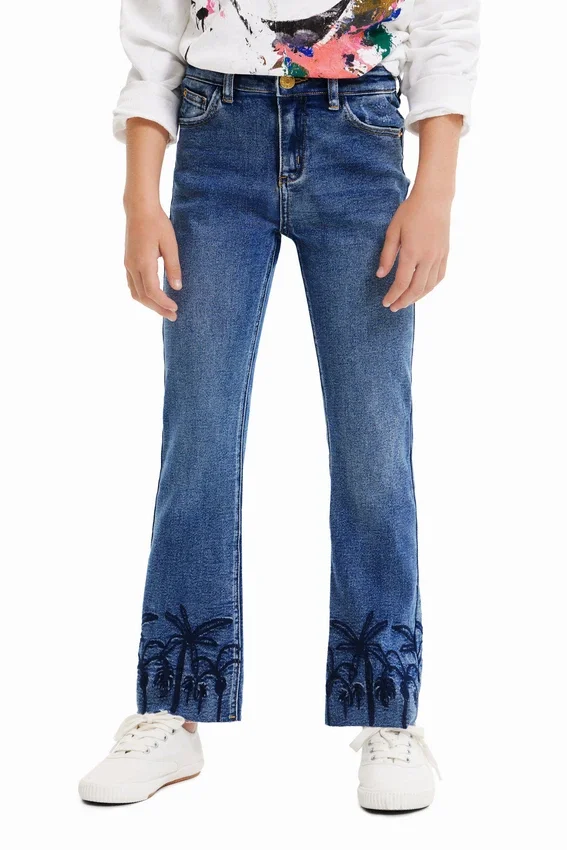Bestickte lange Flare-Jeans Bestickte lange Flare-Jeans