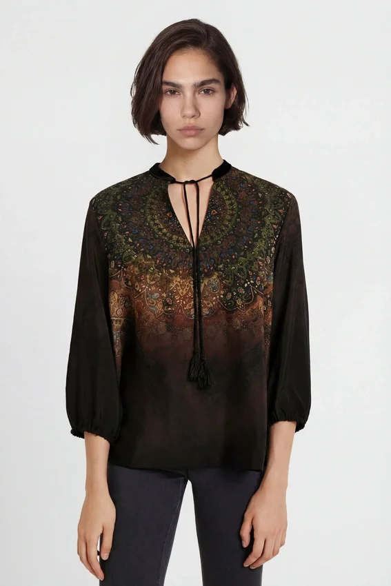 Bluse mit 3/4-Ärmeln und Print Bluse mit 3/4-Ärmeln und Print