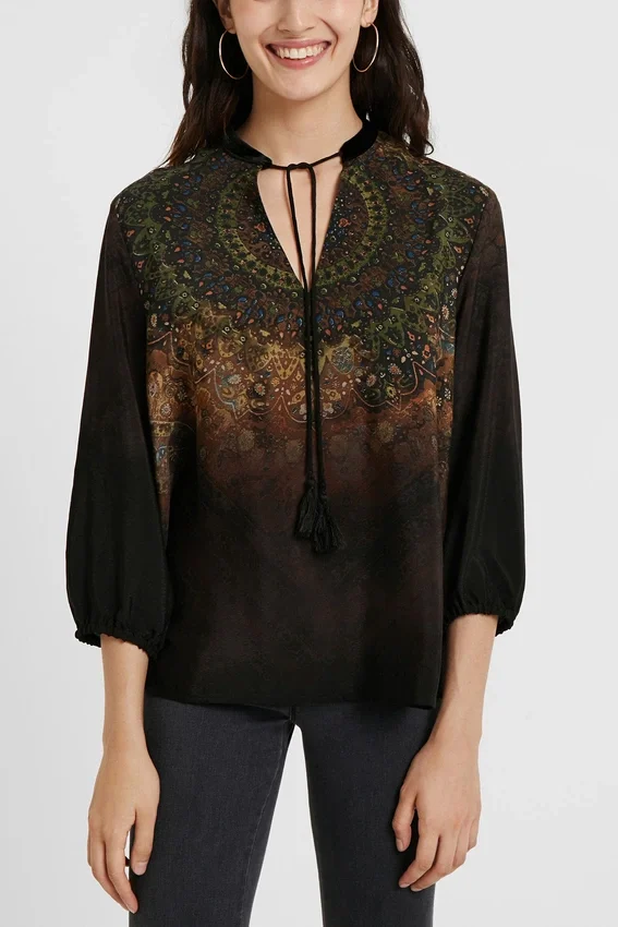 Bluse mit 3/4-Ärmeln und Print Bluse mit 3/4-Ärmeln und Print