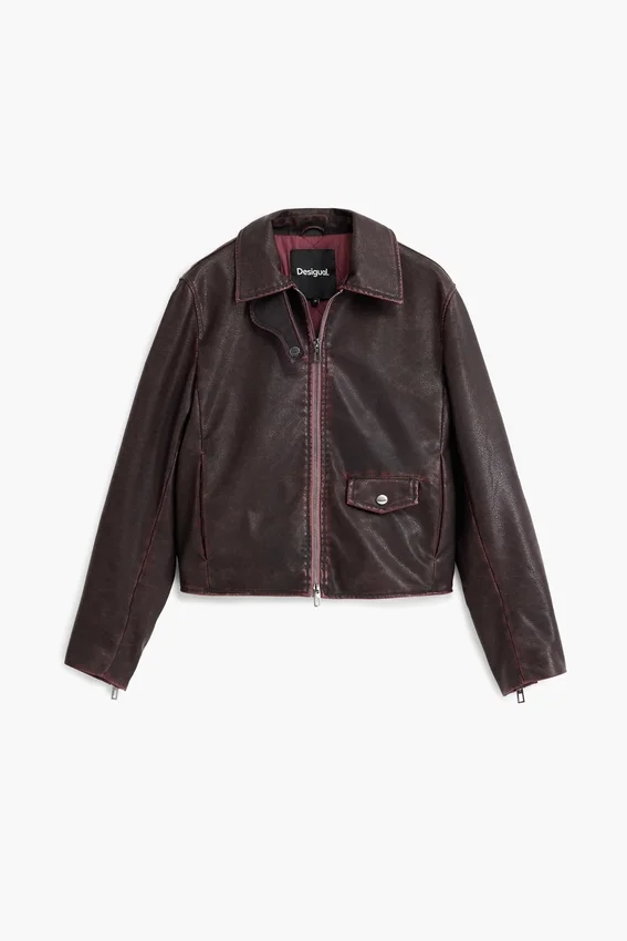 Burgunderrote Kunstleder-Jacke Burgunderrote Kunstleder-Jacke