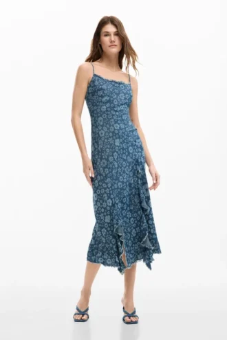 Denim-Rüschen-Kleid