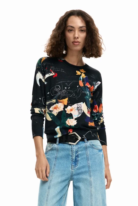 Dünner Pullover mit Pflanzenmotiv Dünner Pullover mit Pflanzenmotiv