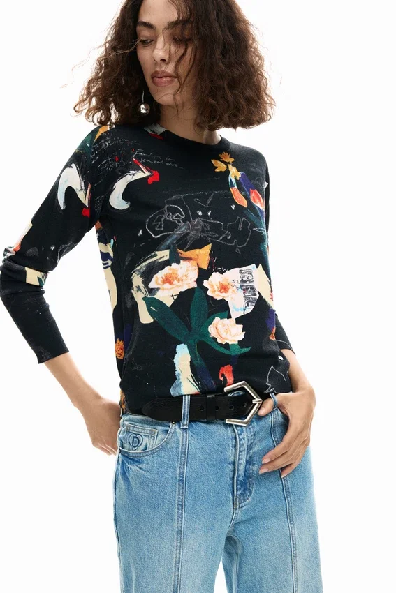 Dünner Pullover mit Pflanzenmotiv Dünner Pullover mit Pflanzenmotiv