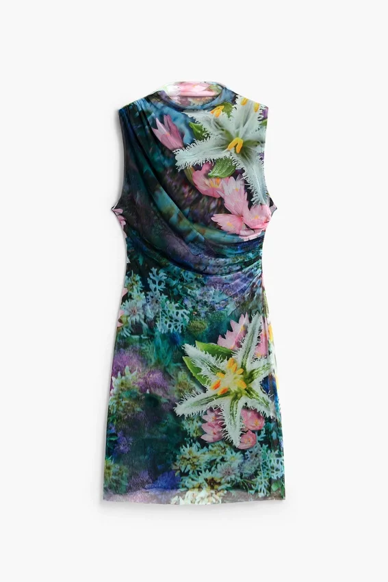 Drapiertes Blumenkleid Drapiertes Blumenkleid