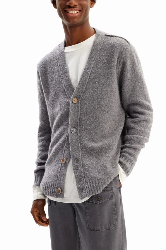 Einfarbige, strukturierte Strickjacke Einfarbige, strukturierte Strickjacke