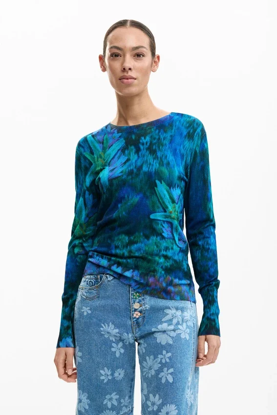 Feiner Pullover mit Gartenblumenmuster Feiner Pullover mit Gartenblumenmuster