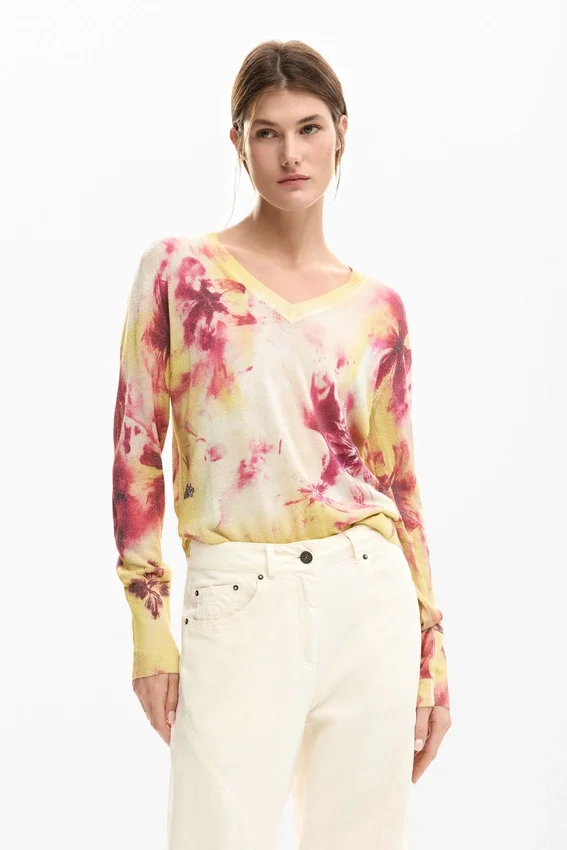 Feinstrick-Pullover mit Blumenmuster Feinstrick-Pullover mit Blumenmuster