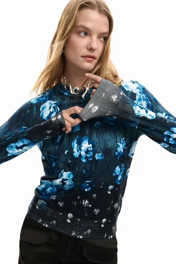 Feinstrick-Pullover mit Blumenmuster Feinstrick-Pullover mit Blumenmuster