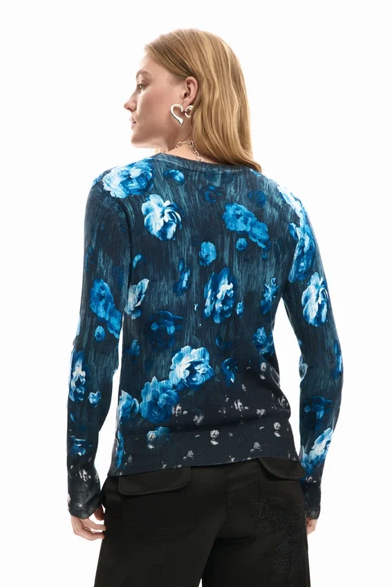Feinstrick-Pullover mit Blumenmuster Feinstrick-Pullover mit Blumenmuster