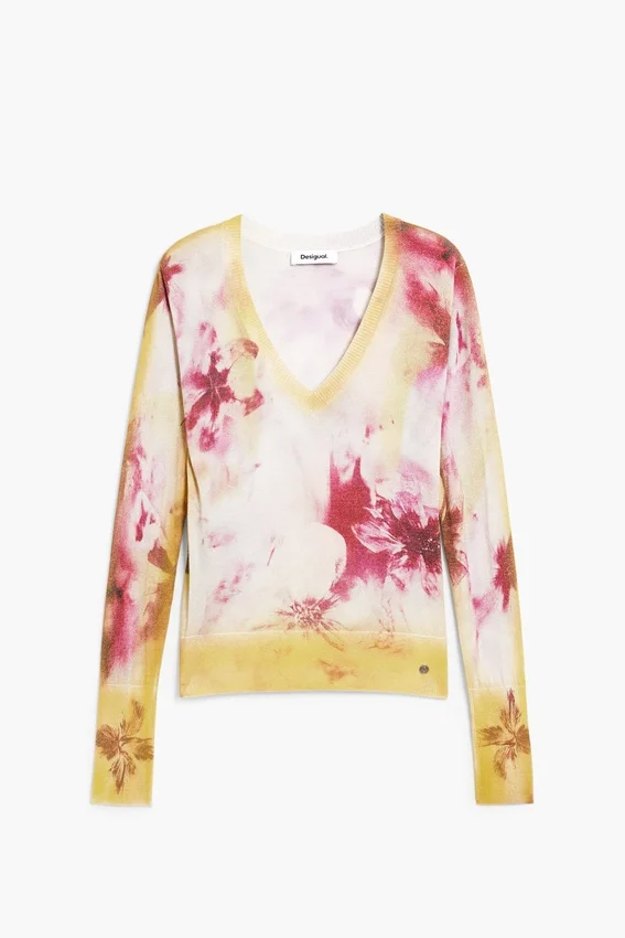 Feinstrick-Pullover mit Blumenmuster Feinstrick-Pullover mit Blumenmuster