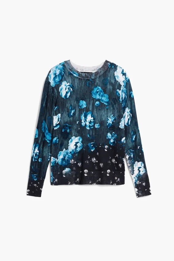 Feinstrick-Pullover mit Blumenmuster Feinstrick-Pullover mit Blumenmuster