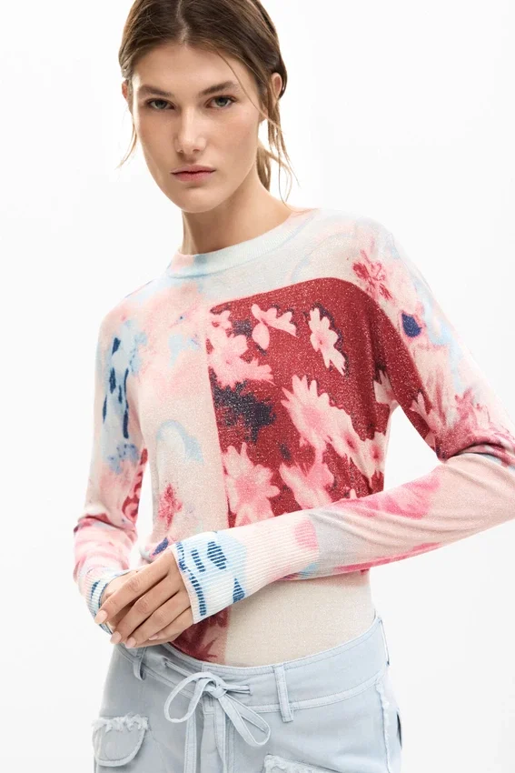 Feinstrick-Pullover mit Collage-Print Feinstrick-Pullover mit Collage-Print