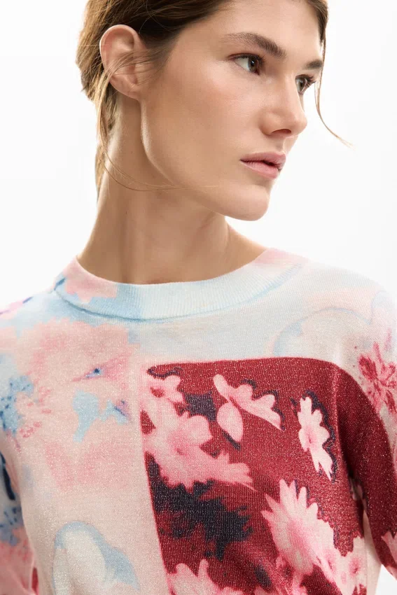 Feinstrick-Pullover mit Collage-Print Feinstrick-Pullover mit Collage-Print