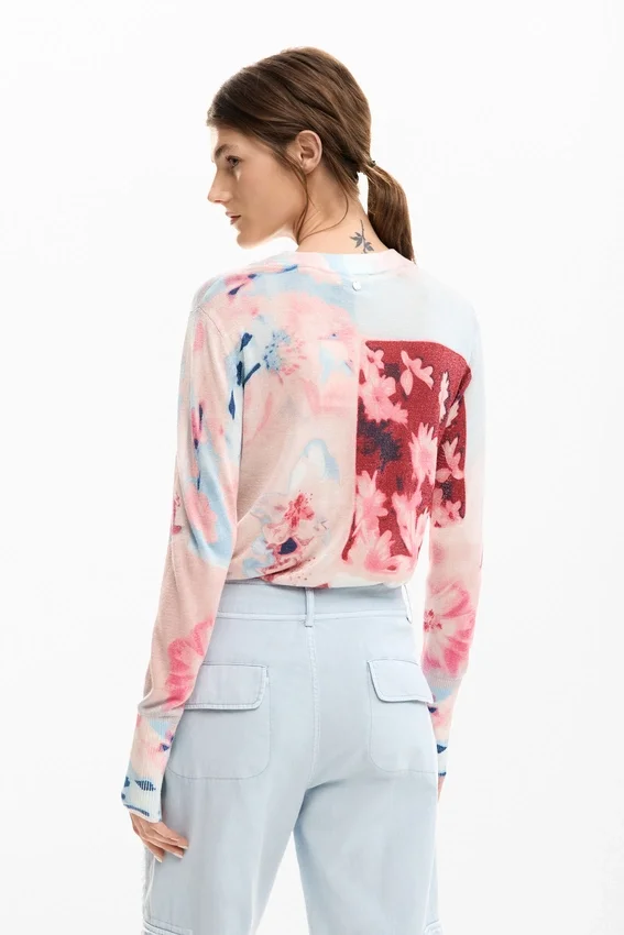 Feinstrick-Pullover mit Collage-Print Feinstrick-Pullover mit Collage-Print