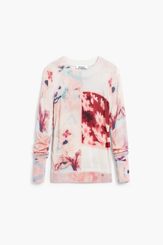 Feinstrick-Pullover mit Collage-Print Feinstrick-Pullover mit Collage-Print
