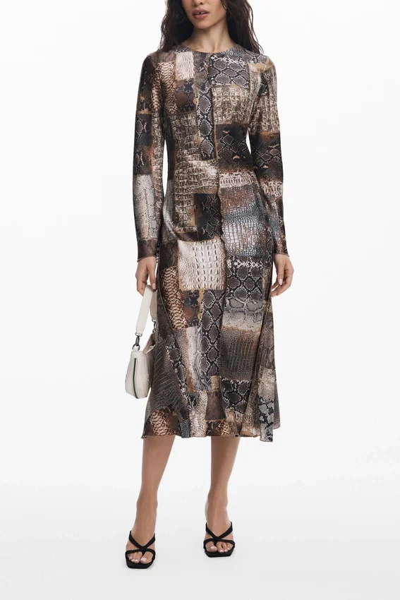 Fließendes Kleid mit Animal-Print Fließendes Kleid mit Animal-Print
