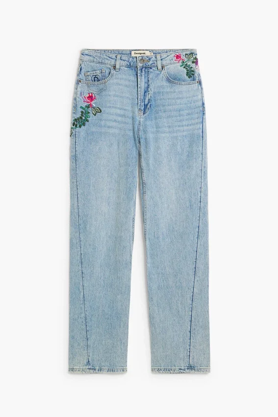 Gerade geschnittene Jeans mit Blumenmuster Gerade geschnittene Jeans mit Blumenmuster