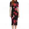 Geripptes Midi-Kleid mit Blumenmuster Geripptes Midi-Kleid mit Blumenmuster