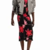 Geripptes Midi-Kleid mit Blumenmuster Geripptes Midi-Kleid mit Blumenmuster