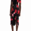 Geripptes Midi-Kleid mit Blumenmuster Geripptes Midi-Kleid mit Blumenmuster