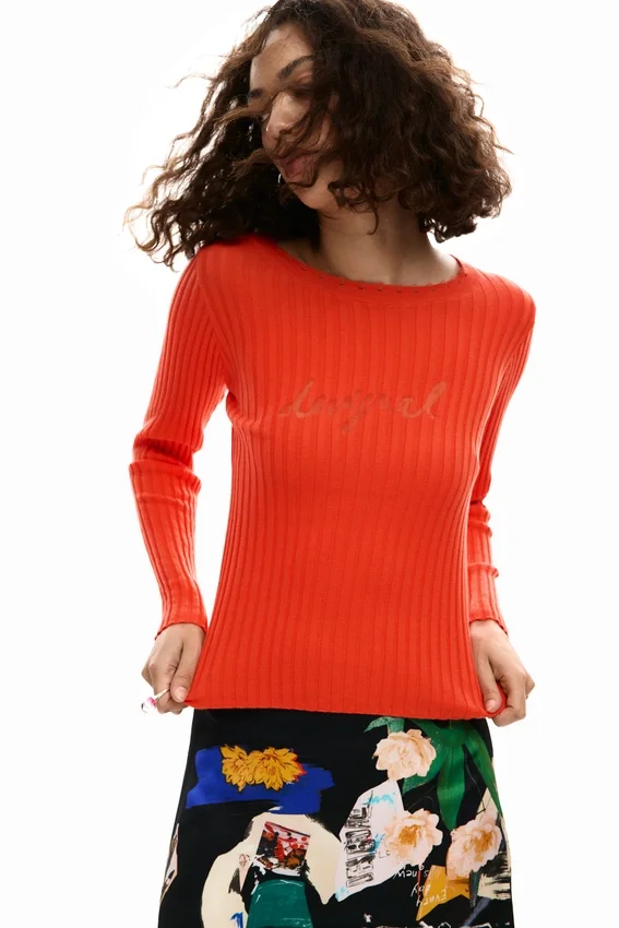 Geripptes T-Shirt mit Logo Geripptes T-Shirt mit Logo