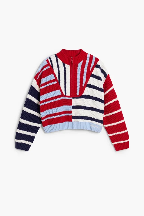 Gestreifter Pullover mit Reißverschluss Gestreifter Pullover mit Reißverschluss