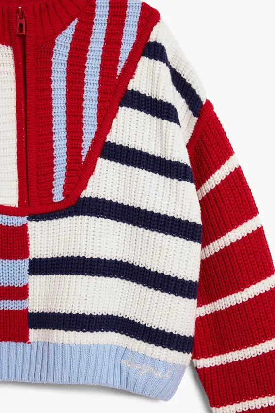 Gestreifter Pullover mit Reißverschluss Gestreifter Pullover mit Reißverschluss