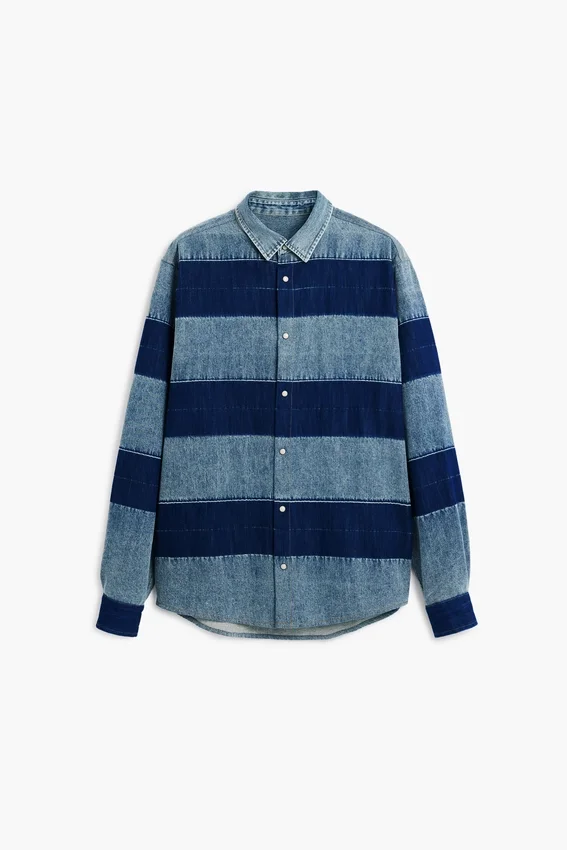 Gestreiftes Jeans-Hemd Gestreiftes Jeans-Hemd