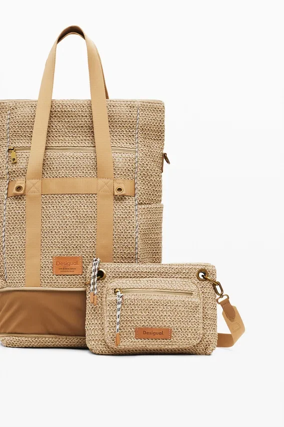Großer modularer Raffia-Rucksack Großer modularer Raffia-Rucksack