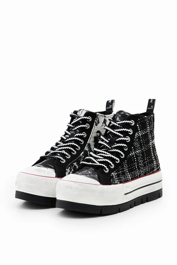High-Top-Sneaker mit Tartan-Plateausohle High-Top-Sneaker mit Tartan-Plateausohle