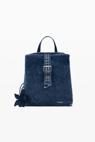 Kleiner Denim-Rucksack mit Blumenmuster Kleiner Denim-Rucksack mit Blumenmuster