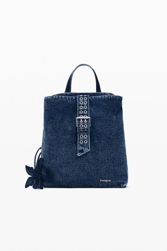 Kleiner Denim-Rucksack mit Blumenmuster Kleiner Denim-Rucksack mit Blumenmuster