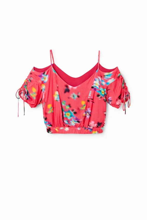 Kurze, geraffte Bluse mit Blumenmuster Kurze, geraffte Bluse mit Blumenmuster