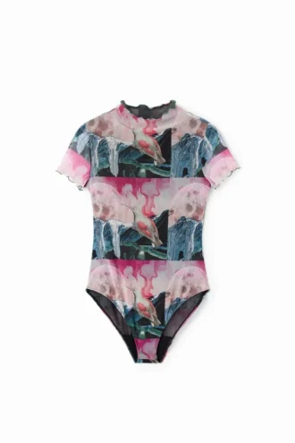 Kurzärmeliger Body aus Fantasietüll Kurzärmeliger Body aus Fantasietüll